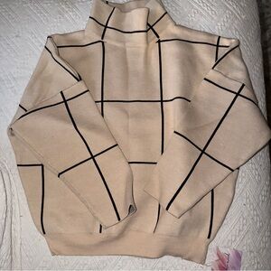 Chicwish Cream and Black Grid Turtleneck Sweater